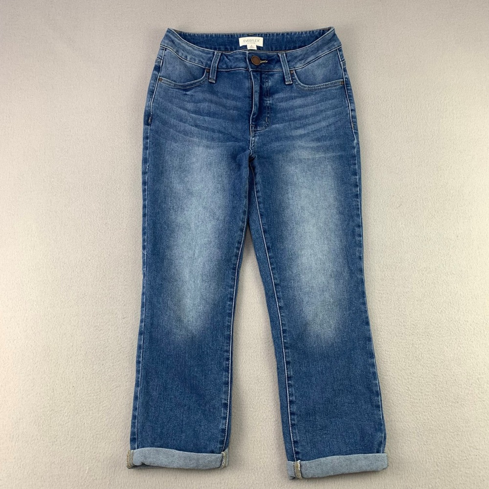Maurices Everflex Slim Straight Ankle Jeans Women 4 Short Blue High Rise Cuffed